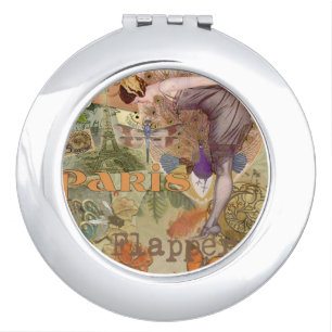 Vintage Paris Flapper Art Deco Peacock Collage Makeup Mirror