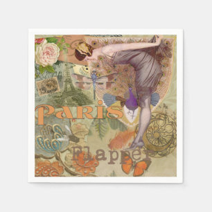 Vintage Paris Flapper Art Deco Peacock Collage Napkins