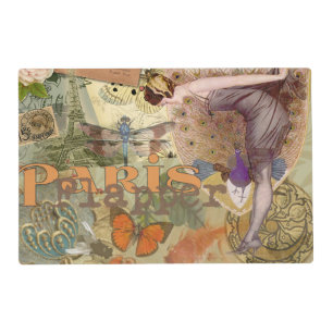 Vintage Paris Flapper Art Deco Peacock Collage Placemat