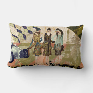 Vintage Paris Flappers Scene Lumbar Pillow