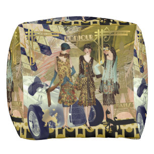 Vintage Paris Flappers Scene Pouf