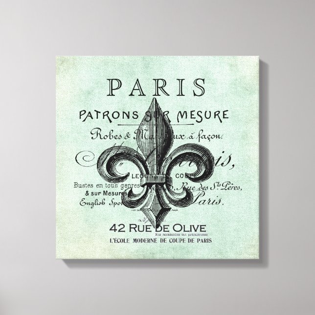 Vintage Paris fleur de lis stretched canvas (Front)