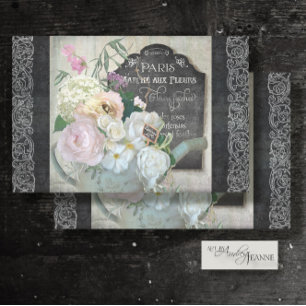 Vintage Paris Flower Watering Can Script Decoupage Tissue Paper