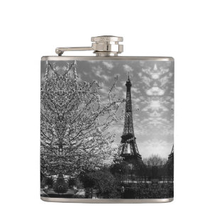 Vintage Paris Fontain Chaillot Tower Eiffel night Flask