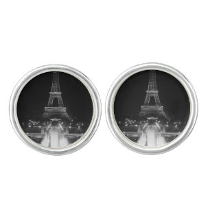 Vintage Paris Fontains Tower Eiffel night Cufflinks