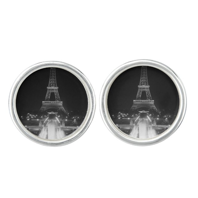 Vintage Paris Fontains Tower Eiffel night Cufflinks (Front)
