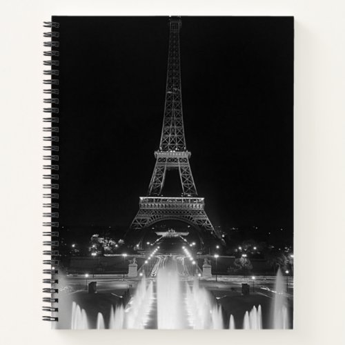 Vintage Paris Fontains Tower Eiffel night Dart Boa Notebook