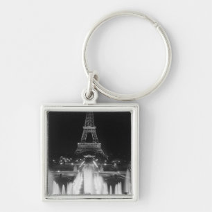 Vintage Paris Fontains Tower Eiffel night Keychain