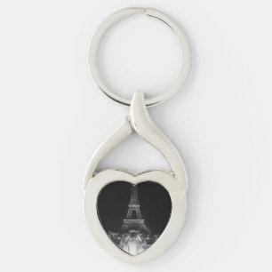 Vintage Paris Fontains Tower Eiffel night Keychain