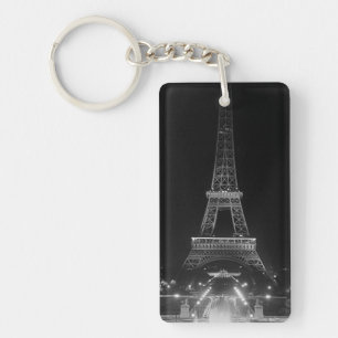 Vintage Paris Fontains Tower Eiffel night Keychain