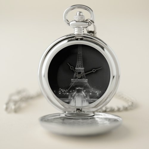 Vintage Paris Fontains Tower Eiffel night Pocket Watch