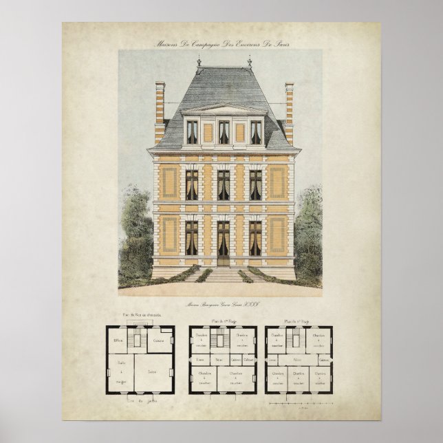 Vintage Paris France Architecture Drawing no. 3 Poster (Front)