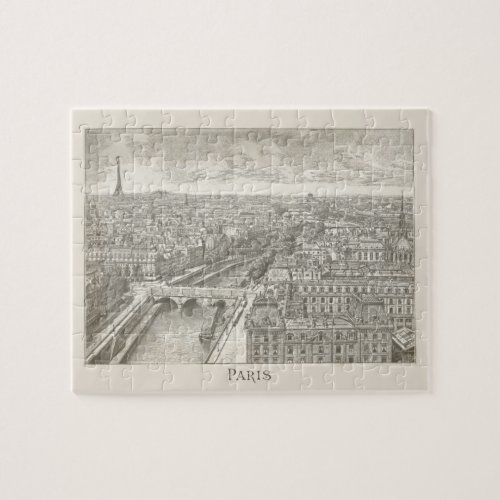 Vintage Paris France Eiffel Tower Cityscape Jigsaw Puzzle