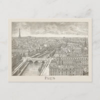 Vintage Paris France Eiffel Tower Cityscape