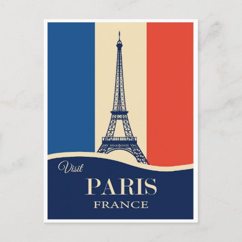 Vintage Paris France Eiffel Tower French Flag Postcard