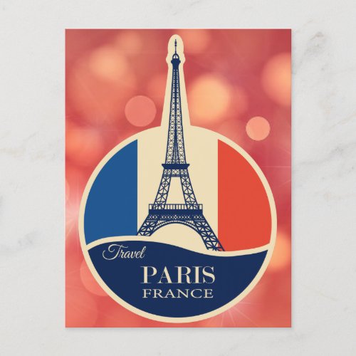 Vintage Paris France Eiffel Tower French Flag Postcard