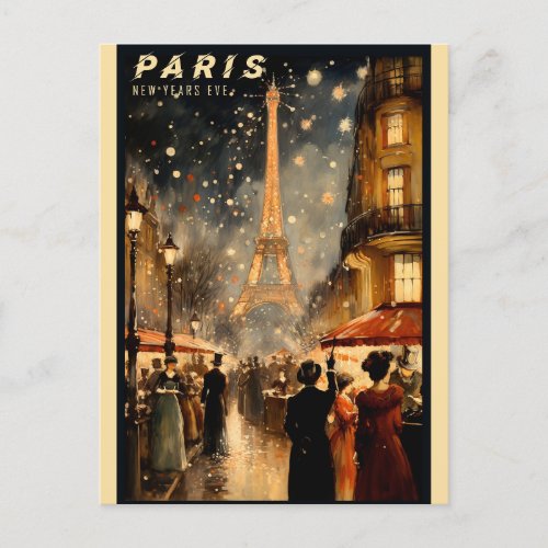 Vintage Paris France Eiffel Tower New Year Eve Postcard