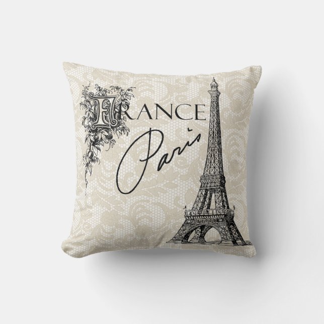 Vintage Paris France Eiffel Tower pillow (Front)