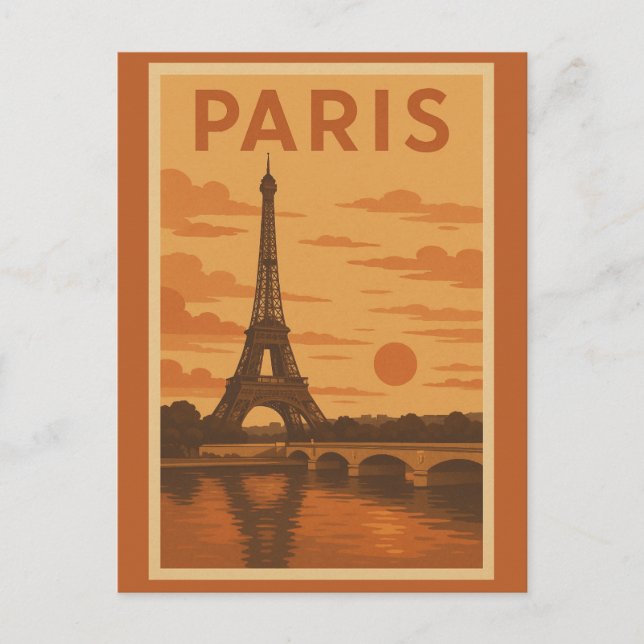 Vintage Paris France Eiffel Tower Sunset Travel Postcard (Front)