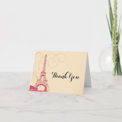 Vintage Paris France Eiffel Tower Thank You Card