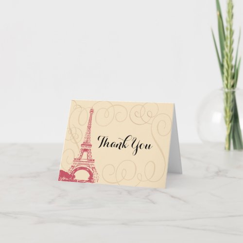 Vintage Paris France Eiffel Tower Thank You Card