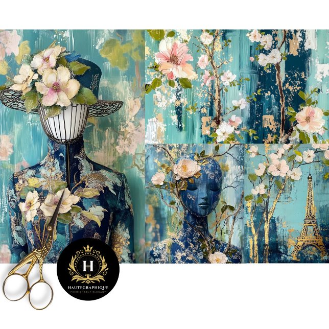 Vintage Paris France Fashion Collage Decoupage  Tissue Paper (Creator Uploaded)