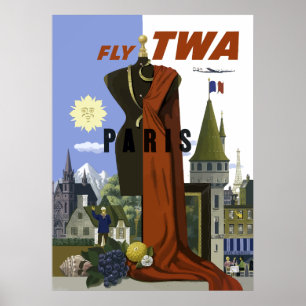 Vintage Paris France Fashion Travel Poster