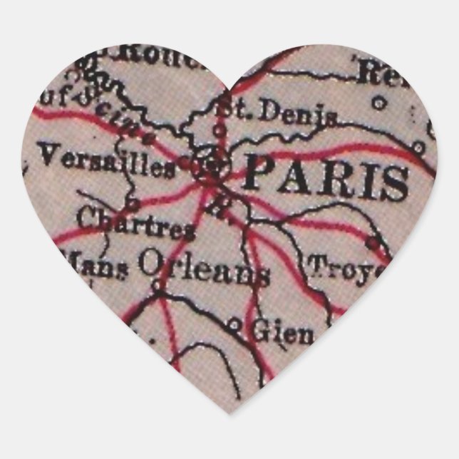 Vintage Paris France HEART Map Art Sticker (Front)