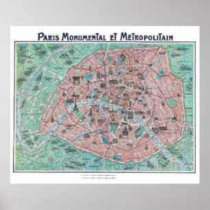 Vintage Paris France Map 1932 Poster