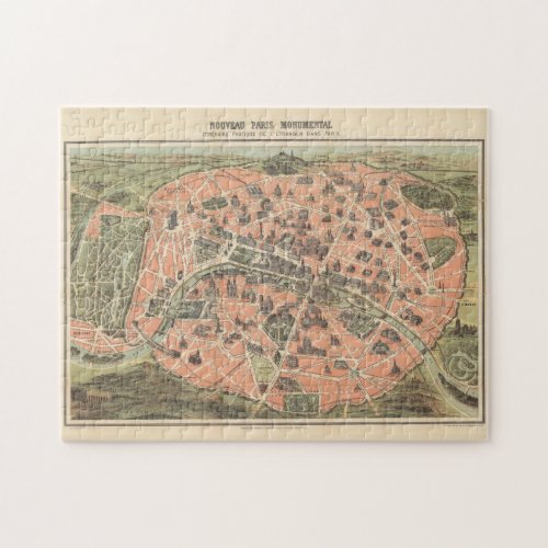 Vintage Paris France Monument Map 1882 Jigsaw Puzzle