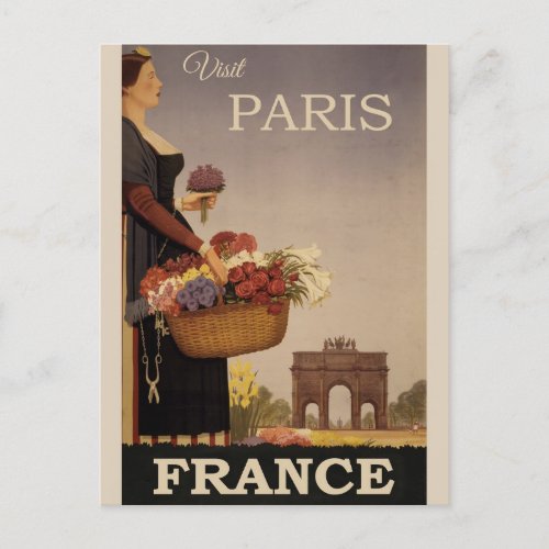 Vintage Paris France Travel Poster Postcard