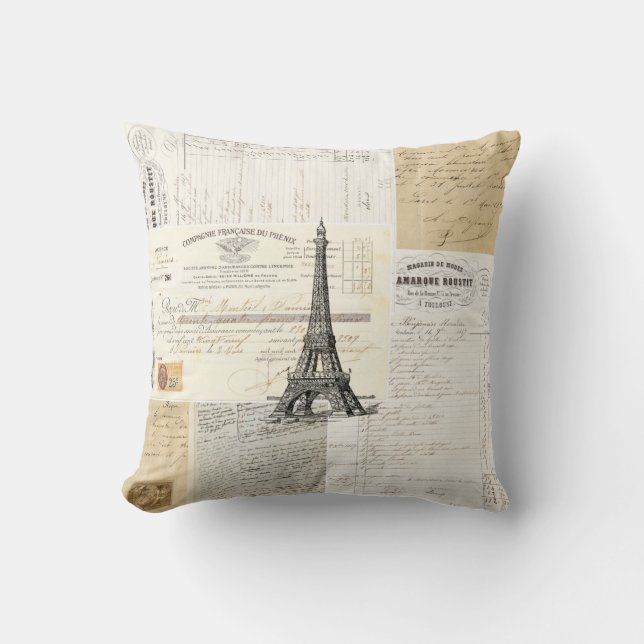Vintage Paris French Ephemera Pillow (Front)