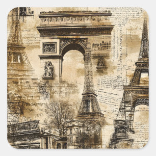 Vintage Paris French Landmark Pattern Square Sticker
