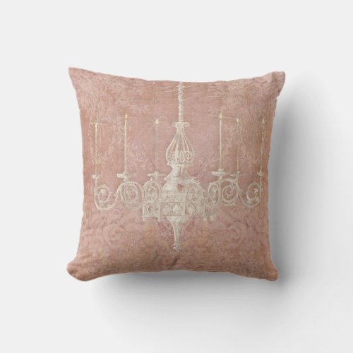 Vintage Paris French White Chandelier Dusty Pink T Throw Pillow