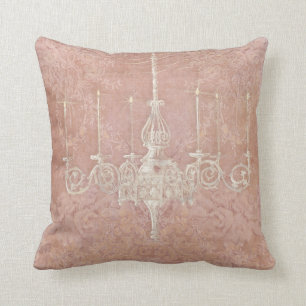 Vintage Paris French White Chandelier Dusty Pink T Throw Pillow