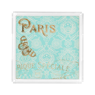 Vintage Paris Gold Design Acrylic Tray