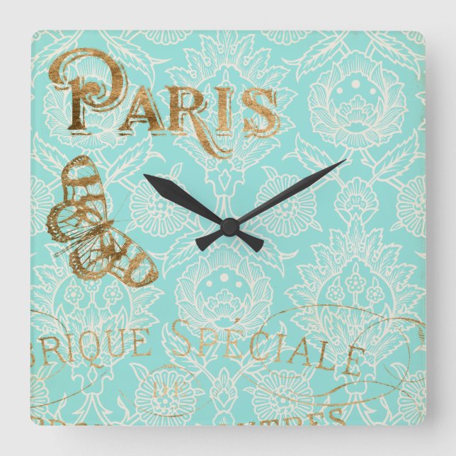 Vintage Paris Gold Design Square Wall Clock (Front)