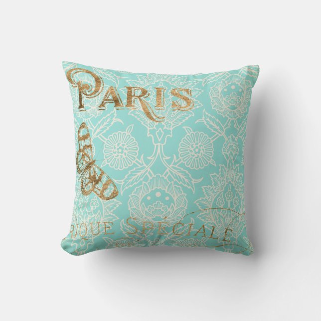 Vintage Paris Gold Design Throw Pillow (Front)