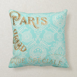 Vintage Paris Gold Design Throw Pillow