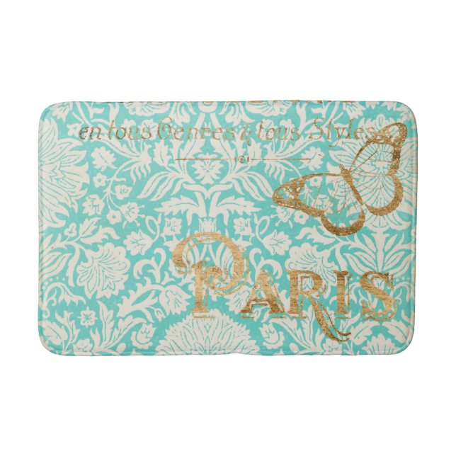 Vintage Paris Gold Design With Butterfly Bath Mat (Front)
