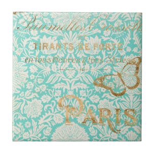 Vintage Paris Gold Design With Butterfly Ceramic Tile