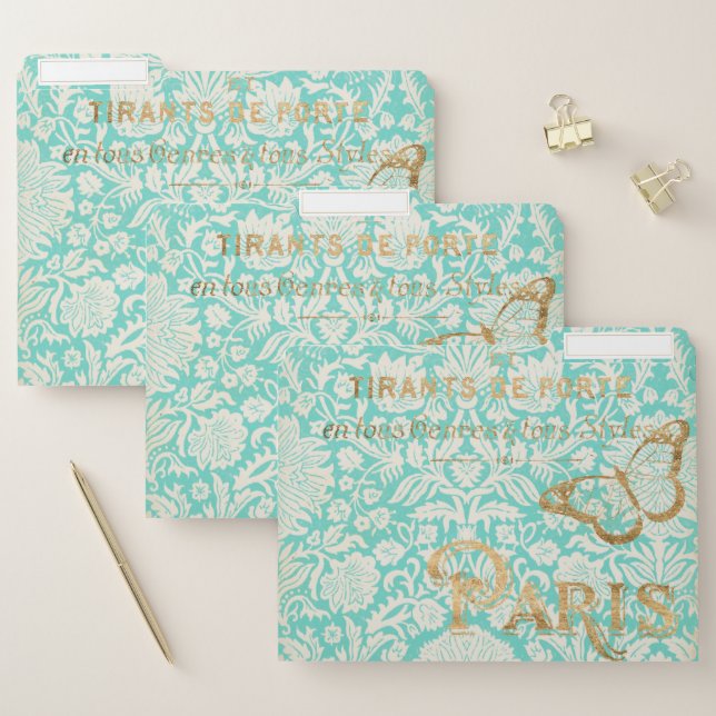 Vintage Paris Gold Design With Butterfly File Folder (Set)