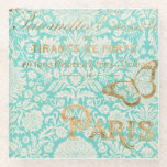 Vintage Paris Gold Design With Butterfly Glass Coaster<br><div class="desc">Vintage Paris Gold Design. Artist: Jennifer Goldberger. Image ID: 112337D.</div>