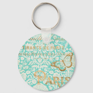 Vintage Paris Gold Design With Butterfly Keychain