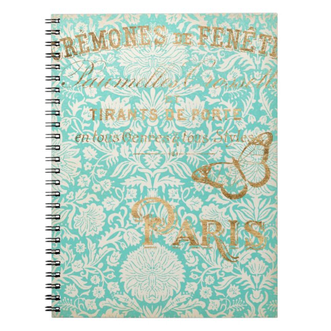 Vintage Paris Gold Design With Butterfly Notebook (Front)