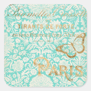 Vintage Paris Gold Design With Butterfly Square Sticker