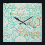 Vintage Paris Gold Design With Butterfly Square Wall Clock<br><div class="desc">Vintage Paris Gold Design. Artist: Jennifer Goldberger. Image ID: 112337D.</div>