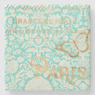 Vintage Paris Gold Design With Butterfly Stone Coaster