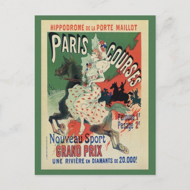 Vintage Paris horse races ad Postcard (Front)
