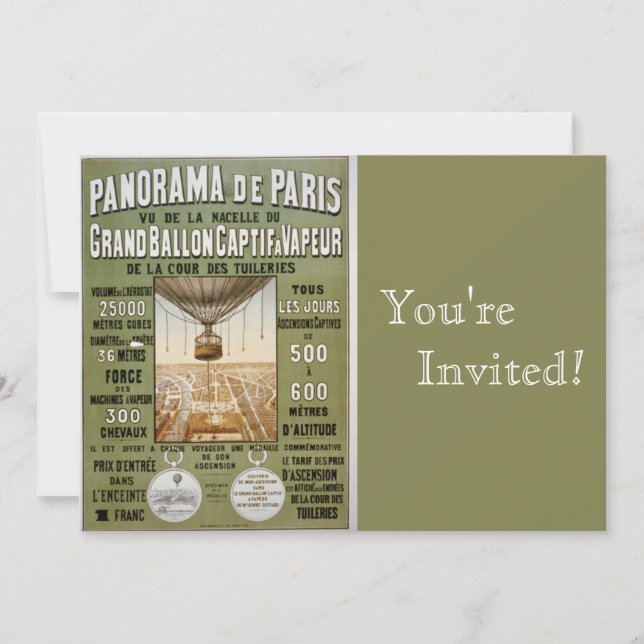Vintage Paris | Hot Air Balloon Invitation (Front)